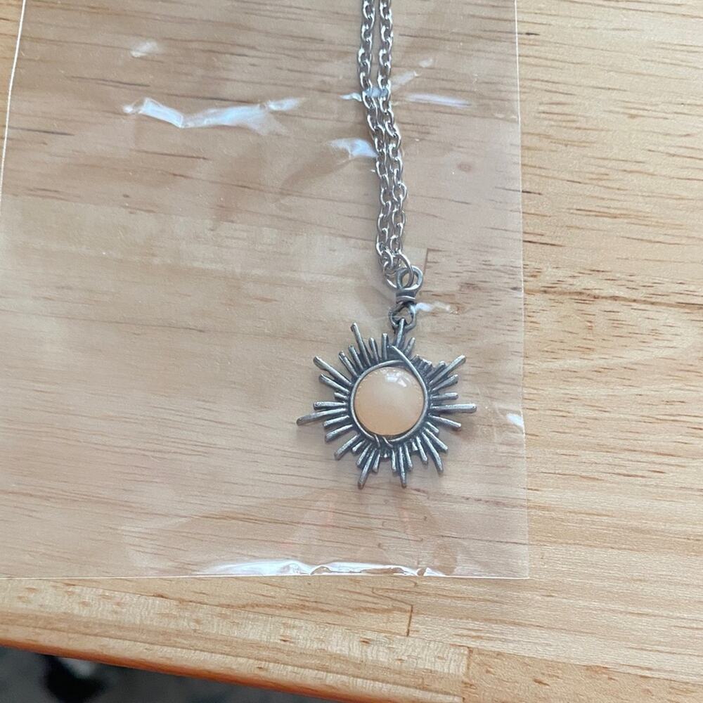 Silver (Zinc Alloy) Sun Pendant with Peach Stone Necklace